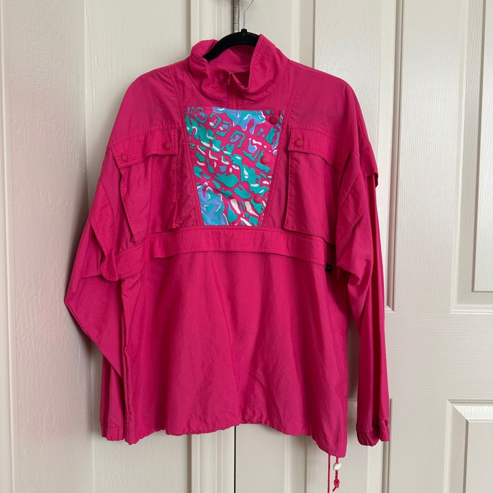 Vintage 90s SKYR Pink Colorblock Anorak Pullover Jacket - Women's Size L/XL‎